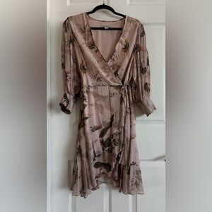 All Saints Wrap Dress with Floral Print in light mauve and Brown